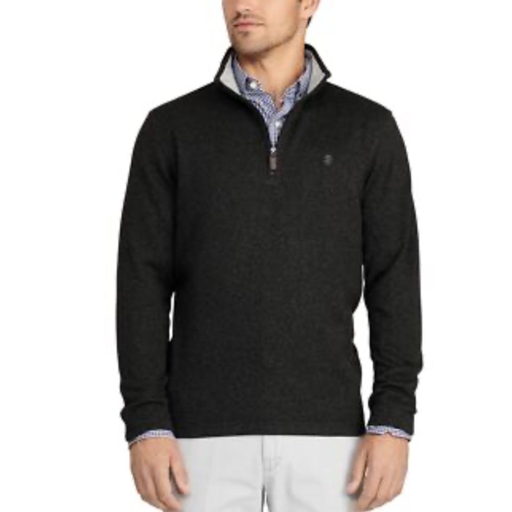 Izod Men's Charcoal quarter Zip fleece pullover Sweater size large